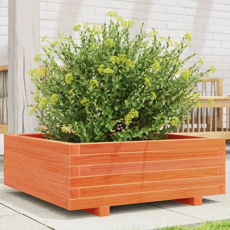 Jardinera De Madera Maciza De Pino Marrón Cera 70x70x26,5 Cm
