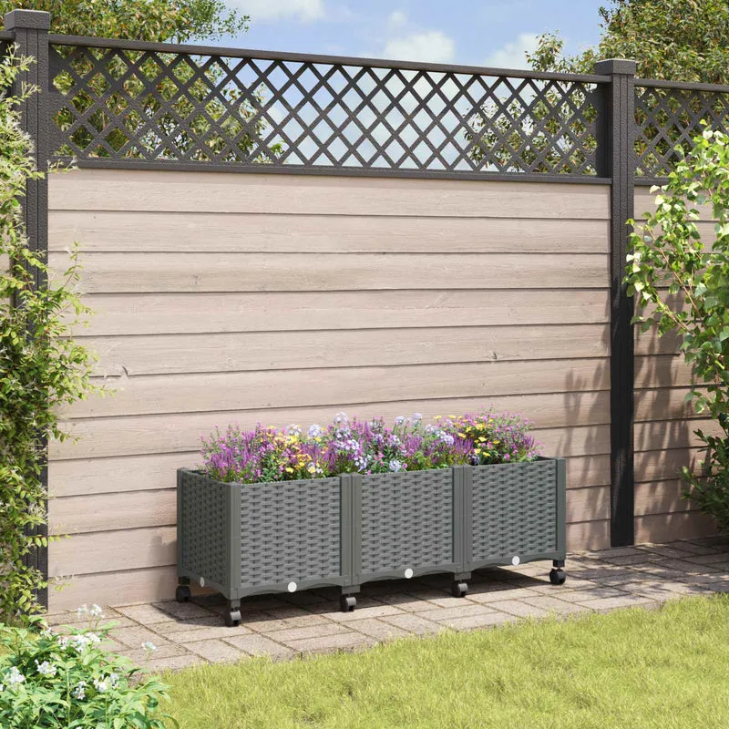 Macetero De Jardín Con Ruedas Gris Claro 120 X 40 X 44 Cm Pp