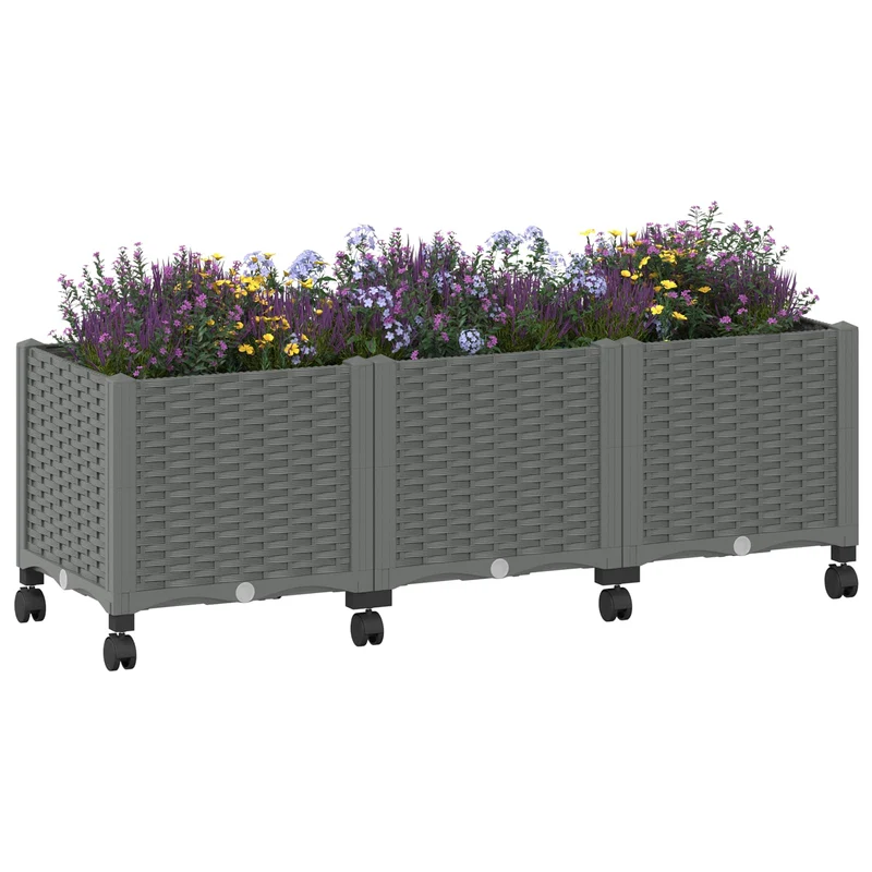 Macetero De Jardín Con Ruedas Gris Claro 120 X 40 X 44 Cm Pp