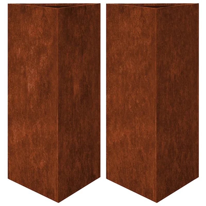 Jardineras Triangulares 2 Uds Acero Oxidado 40x34,5x75 Cm