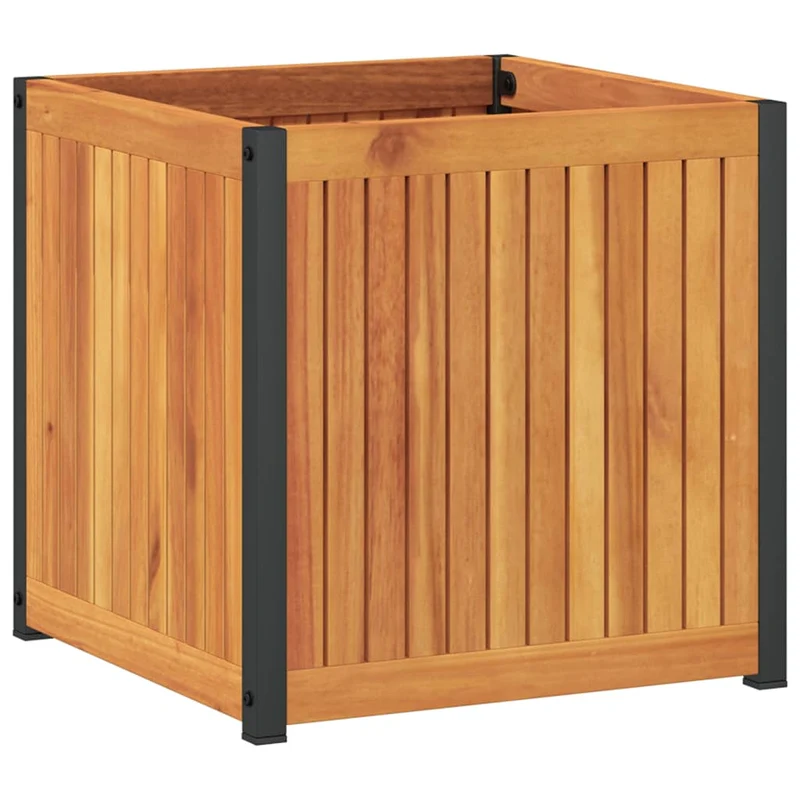 Jardinera De Madera Maciza De Acacia Y Acero 45x45x44 Cm