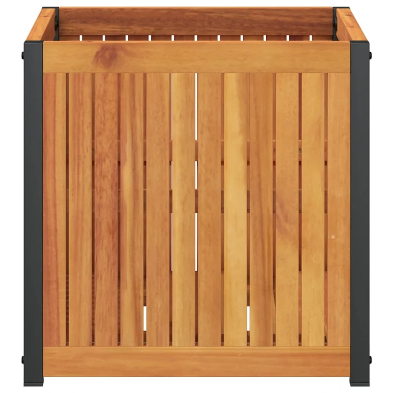 Jardinera De Madera Maciza De Acacia Y Acero 45x45x44 Cm