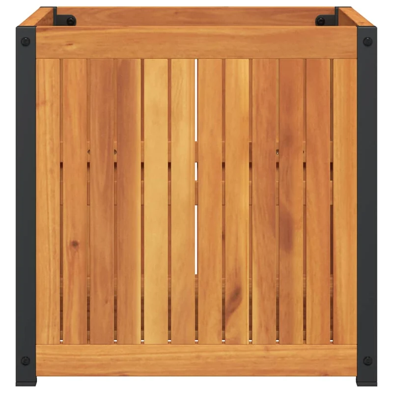 Jardinera De Madera Maciza De Acacia Y Acero 45x45x44 Cm