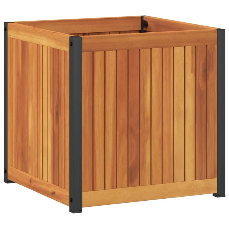 Jardinera De Madera Maciza De Acacia Y Acero 45x45x44 Cm