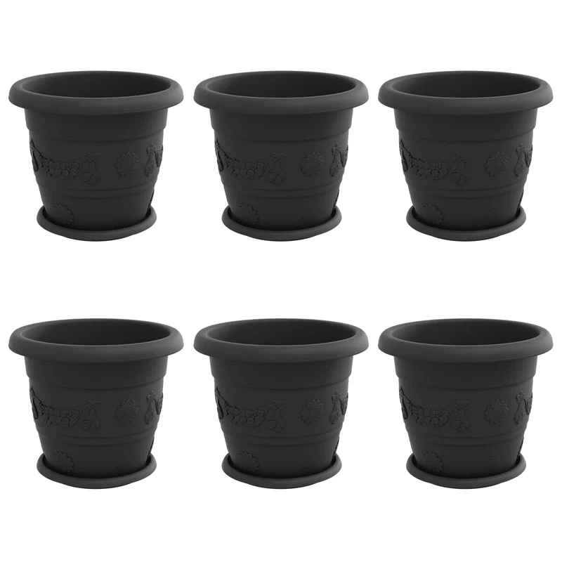 Macetas 6 Uds. Negro Ø 30 X 25 Cm Plástico