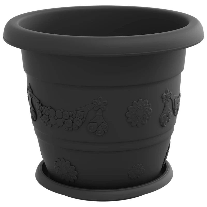 Macetas 6 Uds. Negro Ø 30 X 25 Cm Plástico