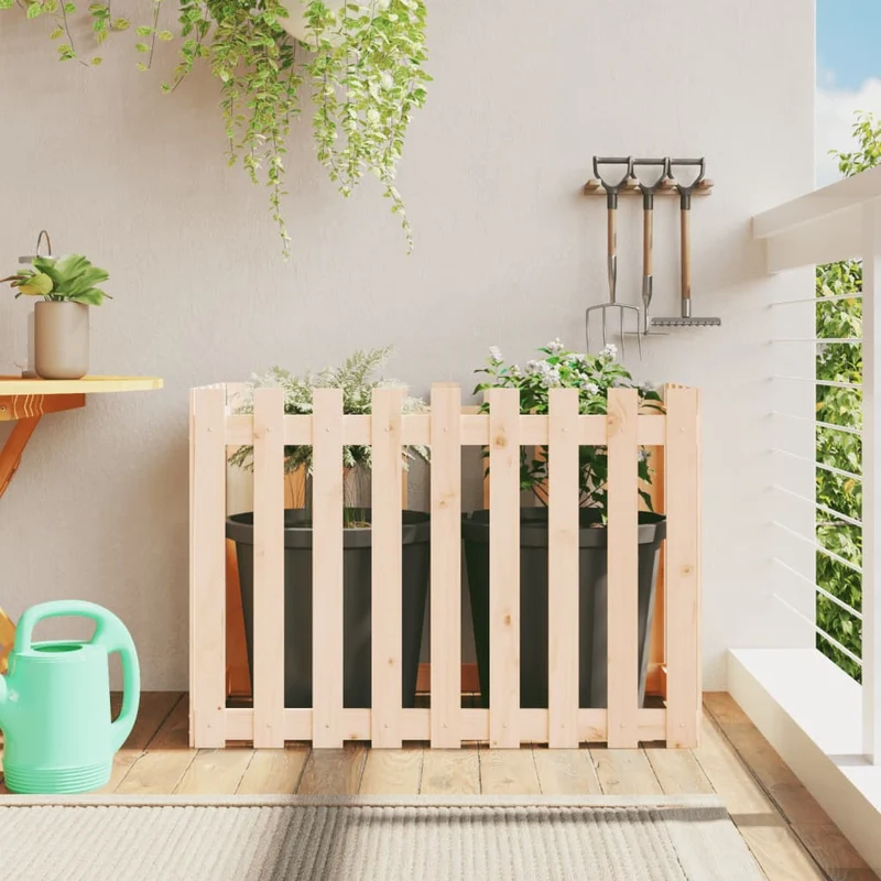 Arriate Elevado Jardín Con Valla Madera Maciza Pino 100x50x70cm