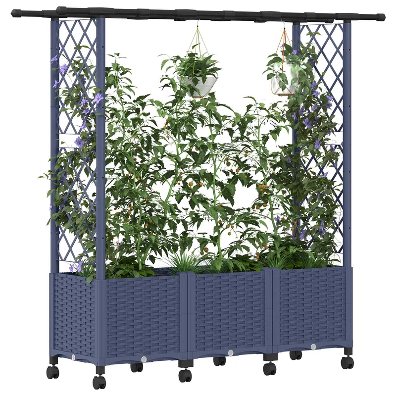 Cama Elevada Con Trellis Y Techo Gris 162,5 X 40 X 142 Cm Pp