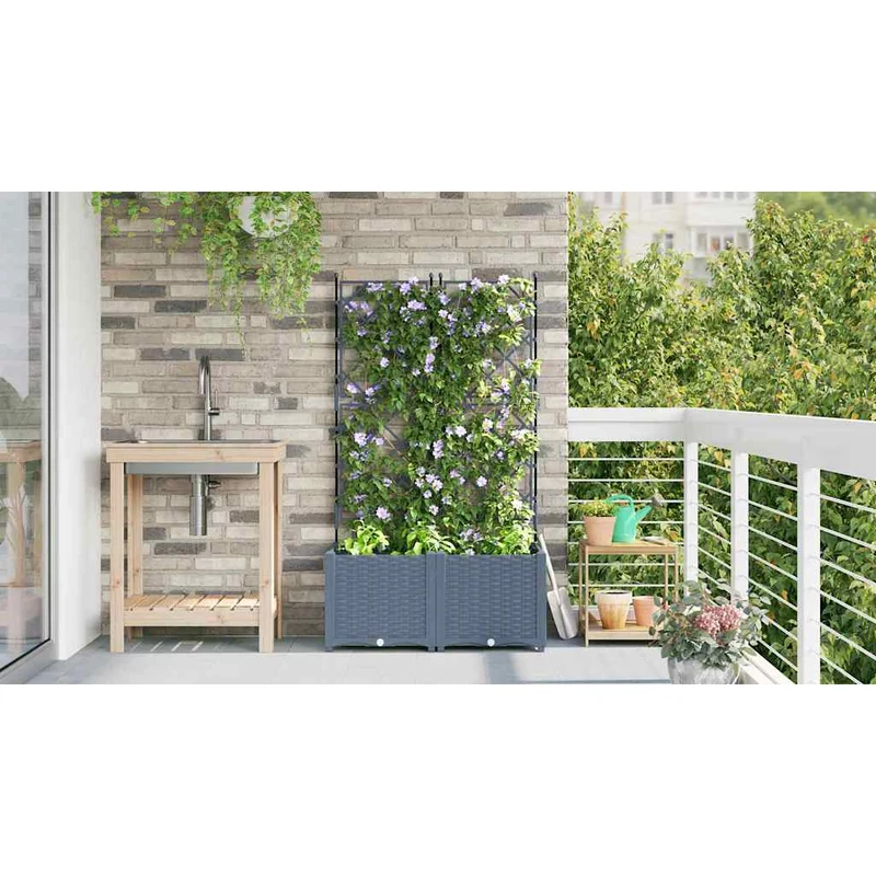 Macetero De Jardín 2 Uds. Gris Claro 80 X 40 X 143 Cm Pp
