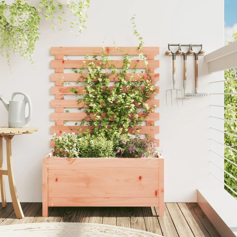 Jardinera Con Estantería Madera Maciza Douglas 79x39,5x114 Cm
