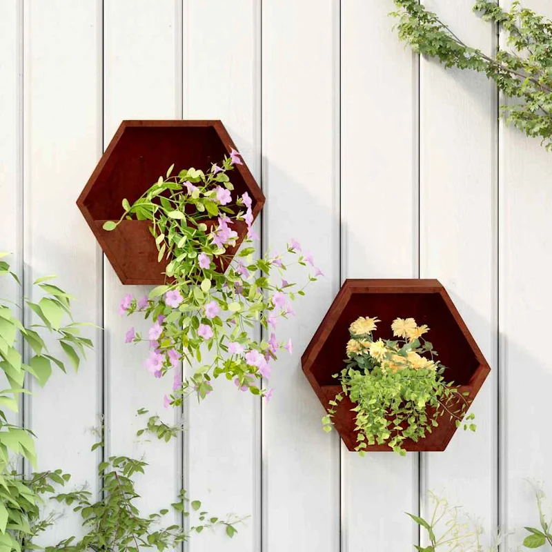 Jardineras De Pared 2 Uds Acero Corten Oxidado 30x10x25 Cm