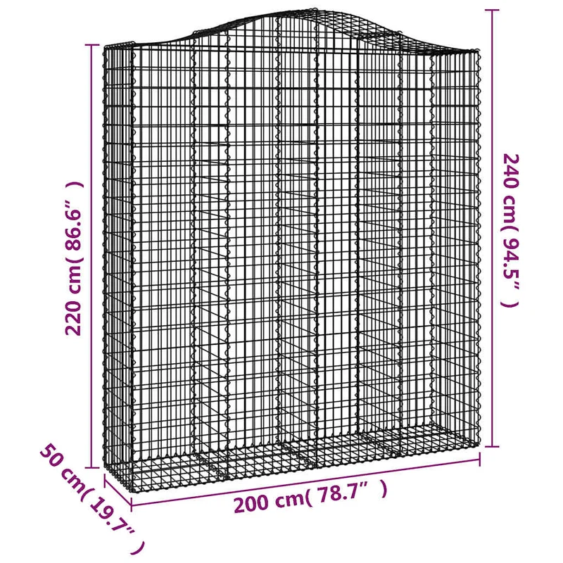Cestas De Gaviones 7 Uds Forma De Arco Hierro 200x50x220/240 Cm