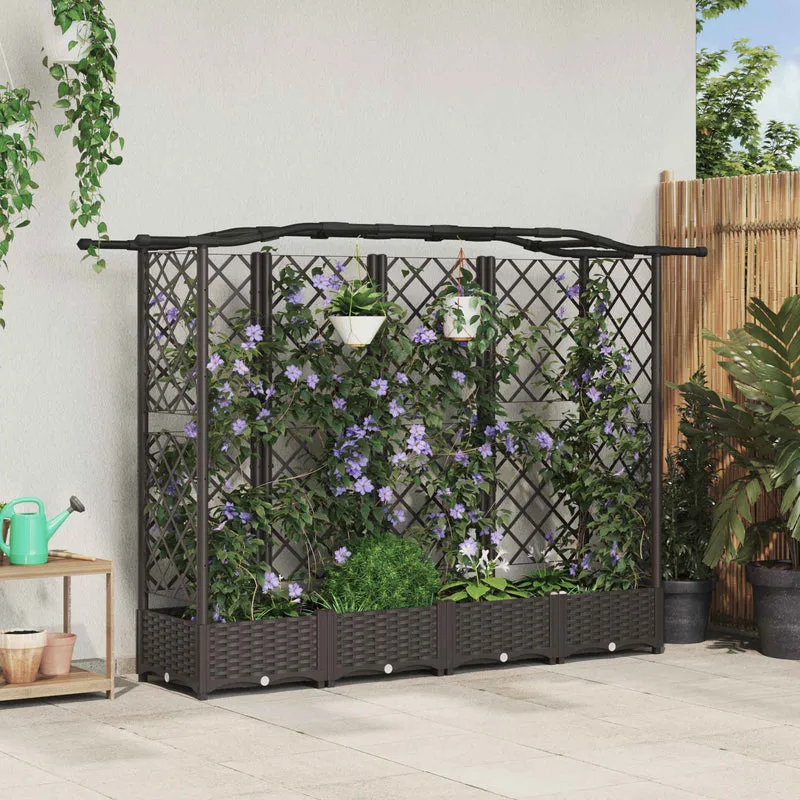 Cama Elevada Con Trellis Y Techo Marrón 203,5 X 40 X 123 Cm Pp