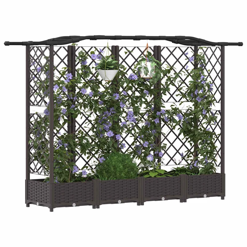 Cama Elevada Con Trellis Y Techo Marrón 203,5 X 40 X 123 Cm Pp