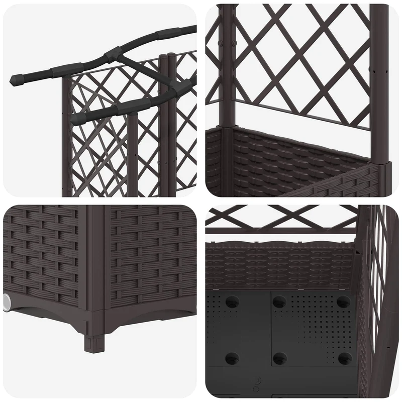 Cama Elevada Con Trellis Y Techo Marrón 203,5 X 40 X 123 Cm Pp