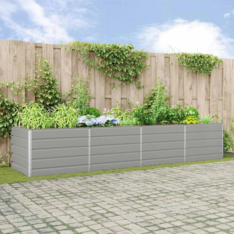 Jardinera Gris Claro 385 X 100 X 75 Cm Acero Galvanizado