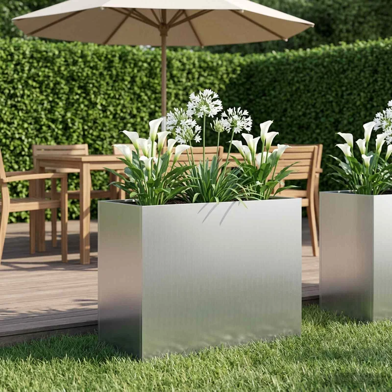 Macetero De Jardín Plateado 60 X 30 X 50 Cm Acero Galvanizado