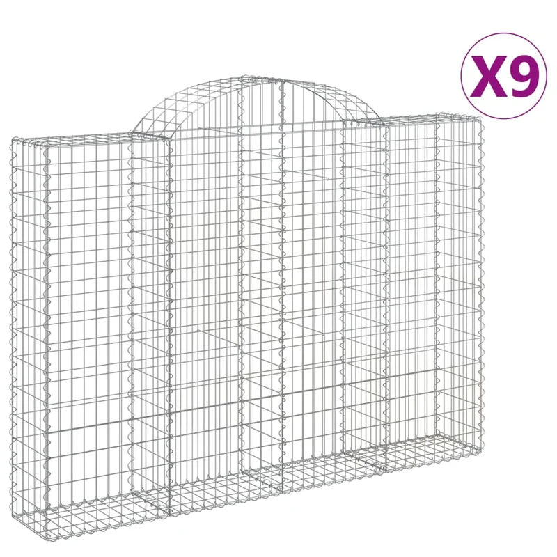 Cestas De Gaviones 9 Uds Forma De Arco Hierro 200x30x140/160 Cm