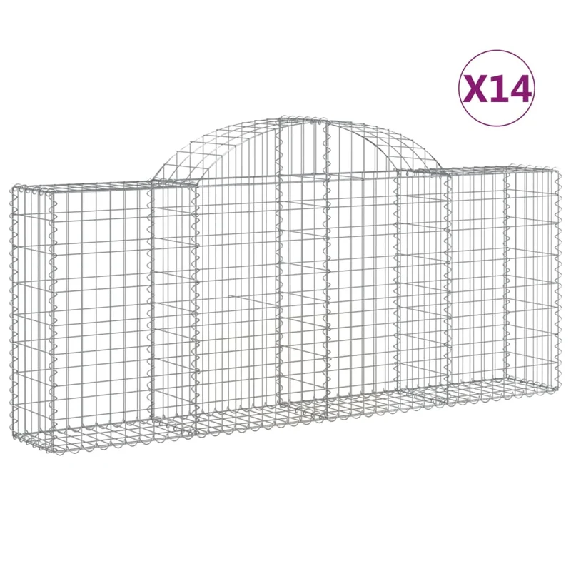 Cestas De Gaviones 14 Uds Forma De Arco Hierro 200x30x80/100 Cm