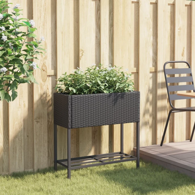 Jardinera Con Estante Ratán Sintético Negro