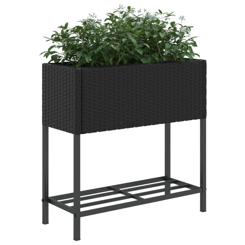 Jardinera Con Estante Ratán Sintético Negro