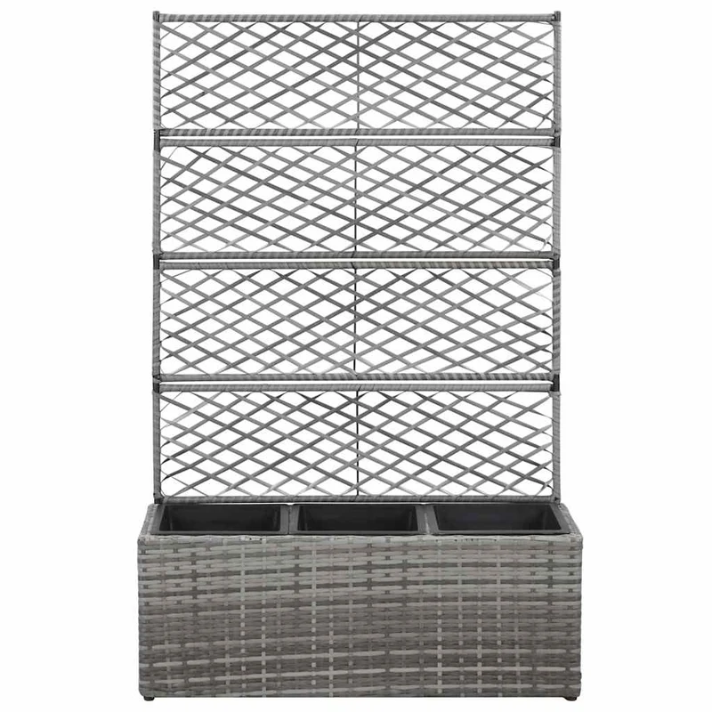 Enrejado Y Arriate 3 Macetas Ratán Sintético Gris 83x30x130 Cm