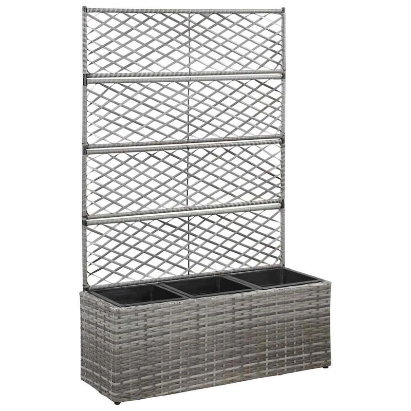 Enrejado Y Arriate 3 Macetas Ratán Sintético Gris 83x30x130 Cm