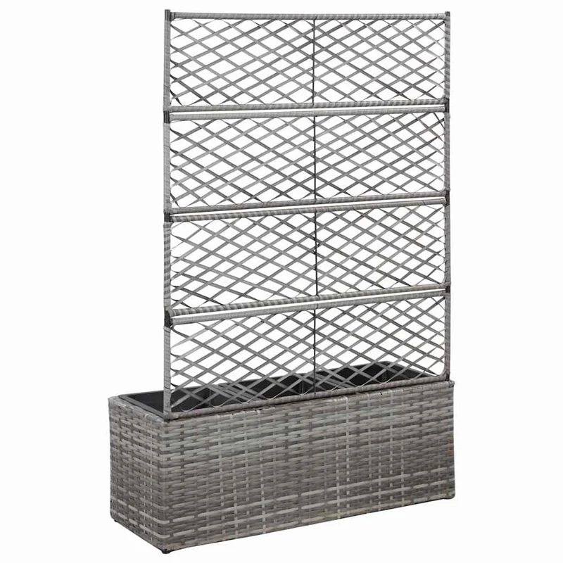 Enrejado Y Arriate 3 Macetas Ratán Sintético Gris 83x30x130 Cm