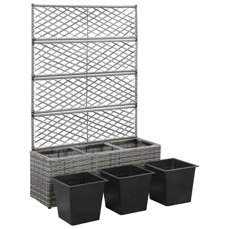 Enrejado Y Arriate 3 Macetas Ratán Sintético Gris 83x30x130 Cm