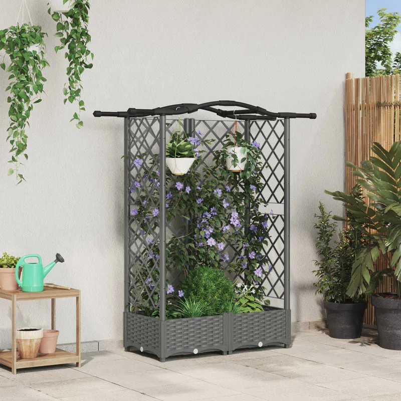 Cama Elevada Con Trellis Y Techo Gris Claro 124 X 40 X 123 Cm