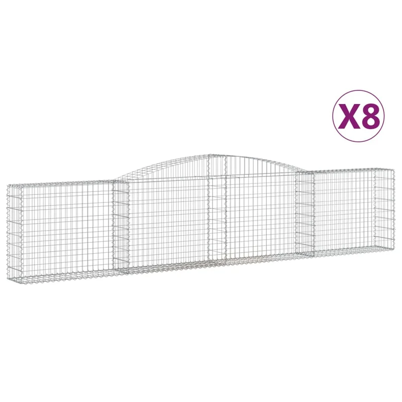 Cestas De Gaviones 8 Uds Forma De Arco Hierro 400x30x80/100 Cm
