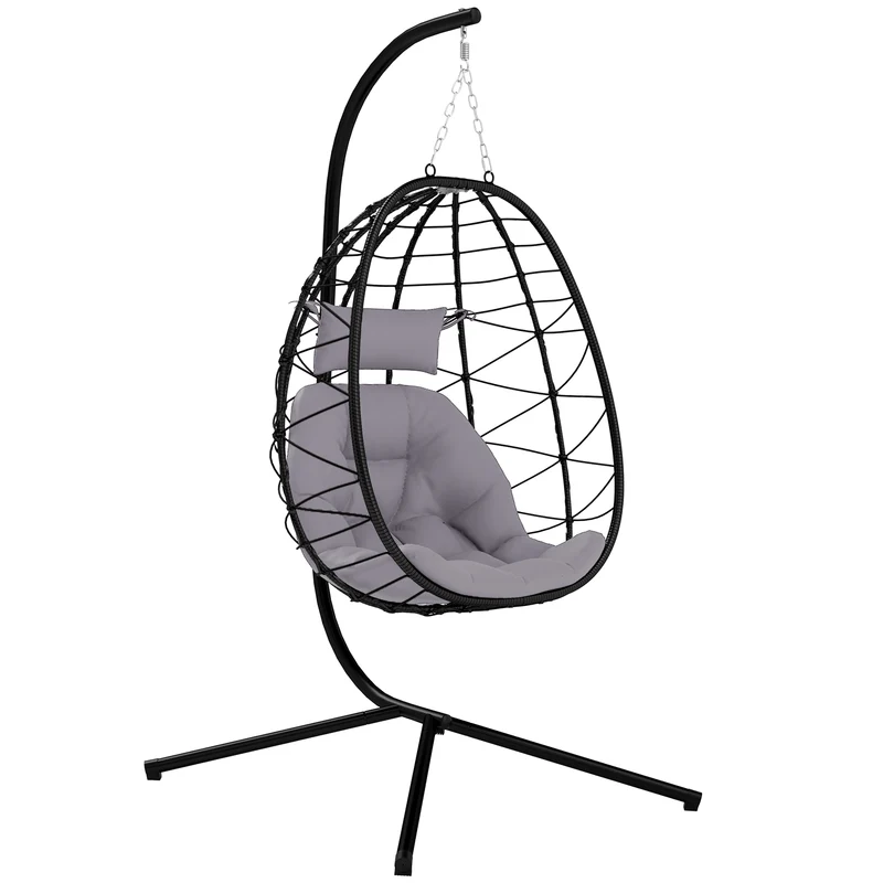 Outsunny Silla Colgante Huevo Con Soporte Con Cesta Plegable Cojín Gris