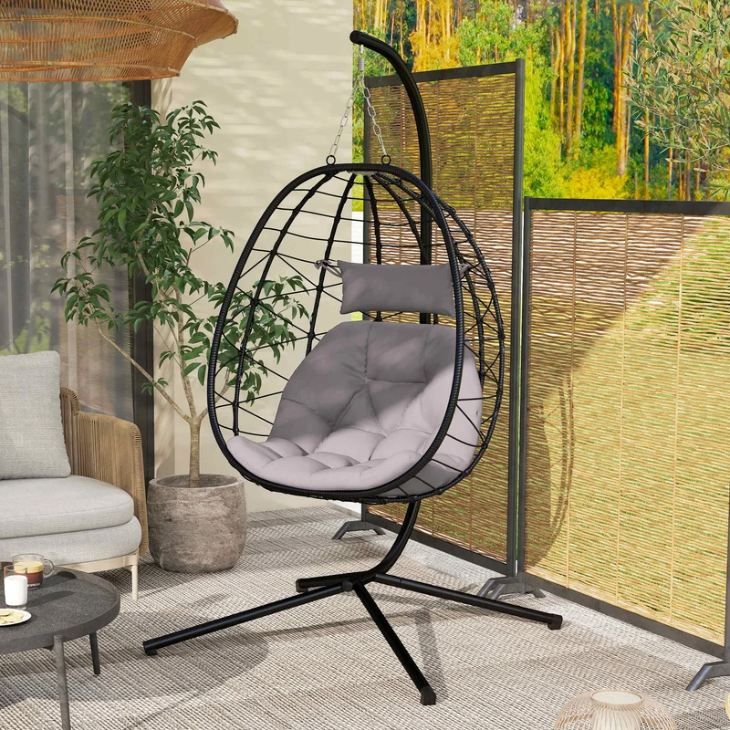 Outsunny Silla Colgante Huevo Con Soporte Con Cesta Plegable Cojín Gris