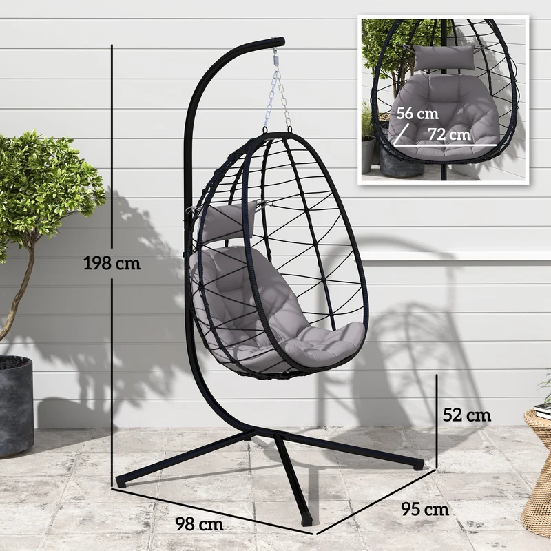 Outsunny Silla Colgante Huevo Con Soporte Con Cesta Plegable Cojín Gris