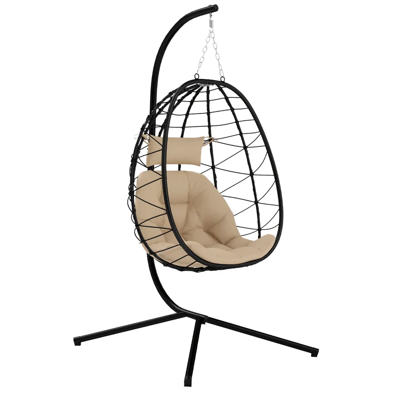 Outsunny Silla Colgante Huevo Con Soporte Con Cesta Plegable Cojín Caqui