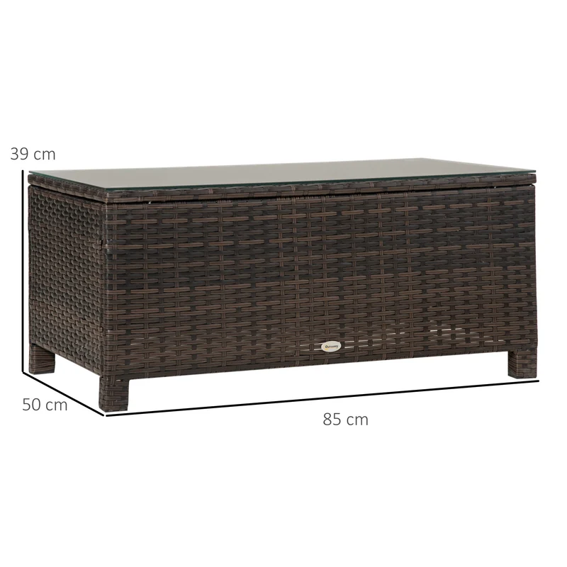 Outsunny Mesa De Jardín De Ratán Sintético Con Vidrio Templado 85x50x39cm Marrón
