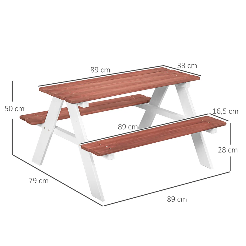 Outsunny Juego De Mesa Y 2 Bancos Infantiles De Madera 89x79x50 Cm Marrón