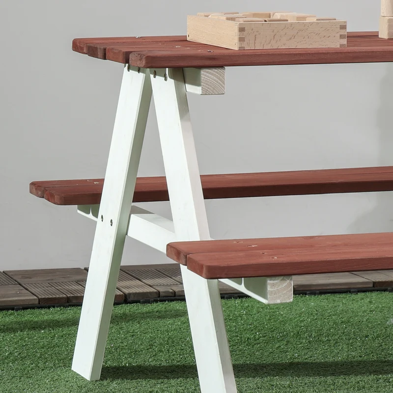 Outsunny Juego De Mesa Y 2 Bancos Infantiles De Madera 89x79x50 Cm Marrón
