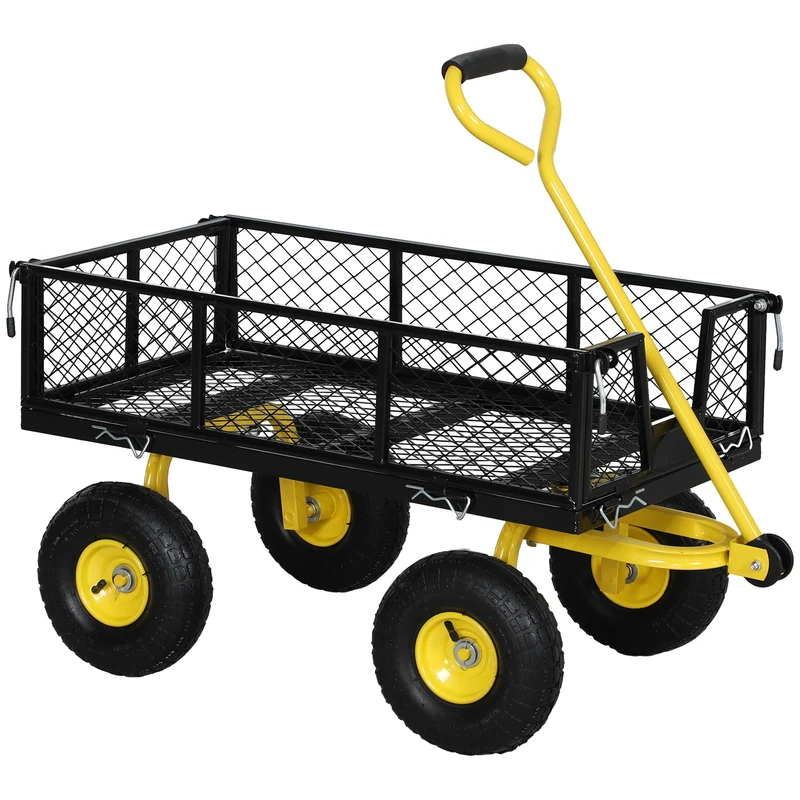 Outsunny Carro De Jardín Basculante Carga 200 Kg Negro Y Amarillo