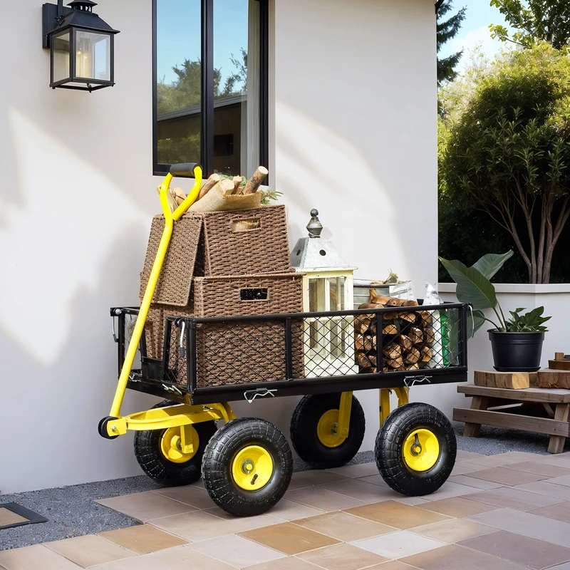 Outsunny Carro De Jardín Basculante Carga 200 Kg Negro Y Amarillo