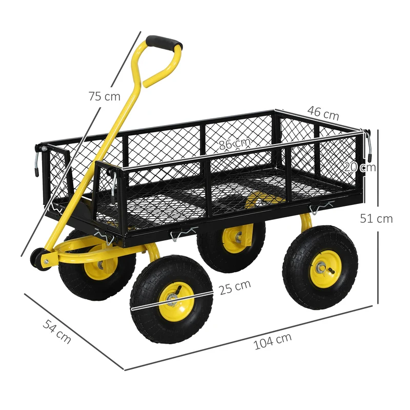 Outsunny Carro De Jardín Basculante Carga 200 Kg Negro Y Amarillo