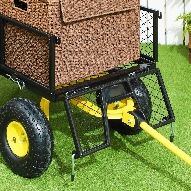 Outsunny Carro De Jardín Basculante Carga 200 Kg Negro Y Amarillo