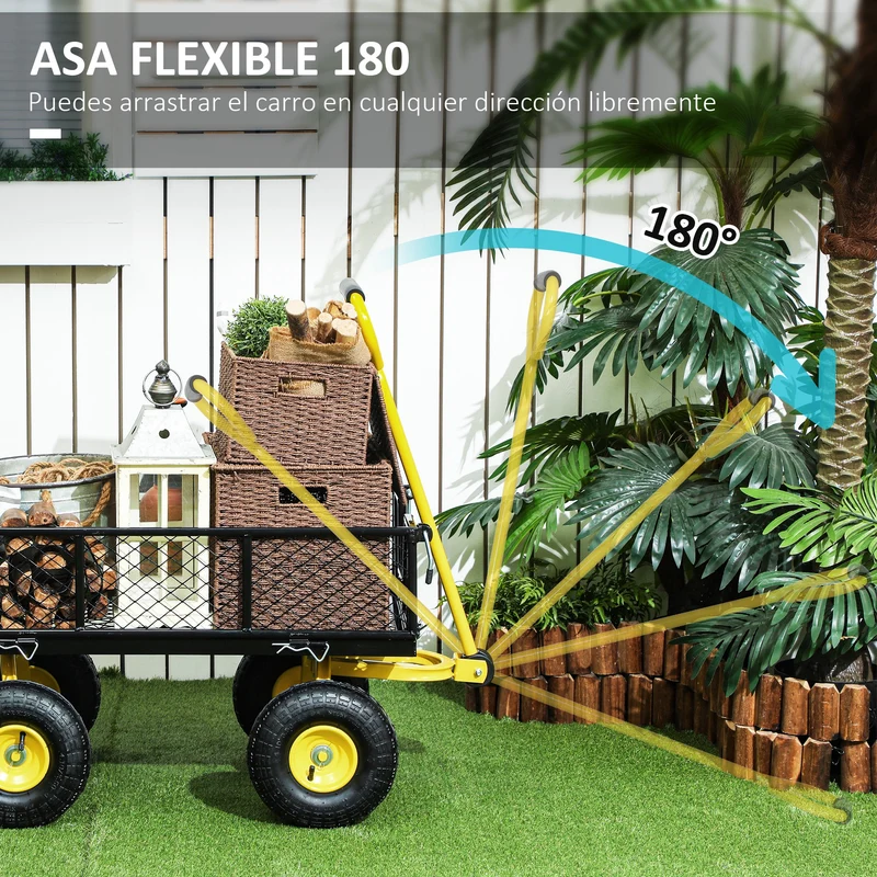 Outsunny Carro De Jardín Basculante Carga 200 Kg Negro Y Amarillo