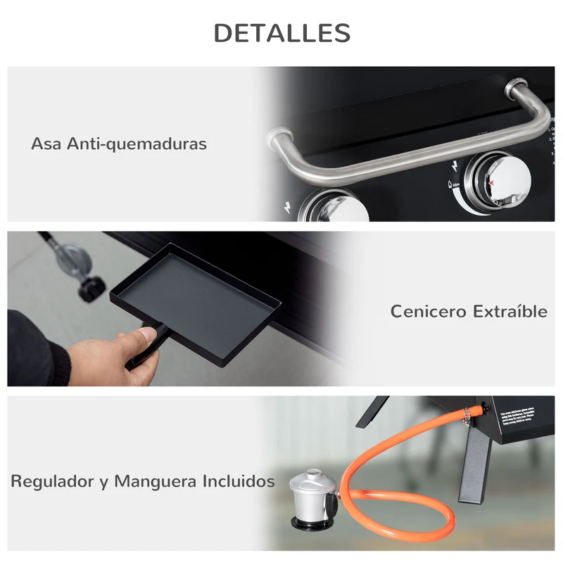 Outsunny Barbacoa De Mesa A Gas Plegable Con 2 Quemadores Tapa Y Parrillas Bbq