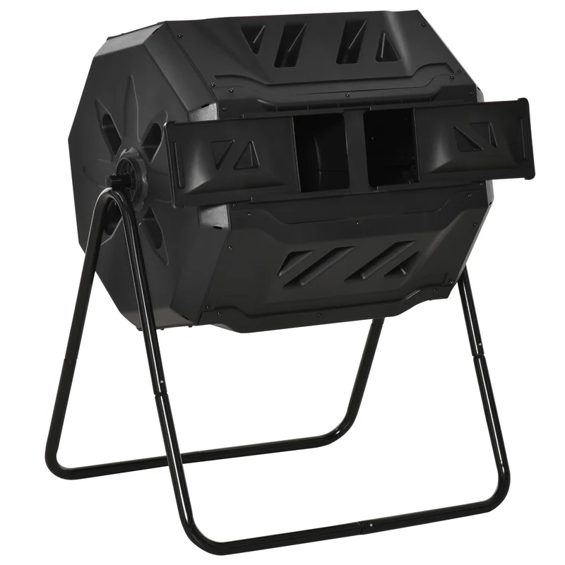 Outsunny Compostador De Tambor Giratorio 160l De Doble Cámara Marco De Acero