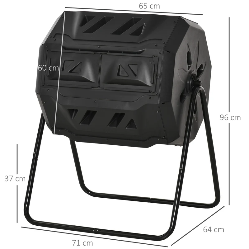 Outsunny Compostador De Tambor Giratorio 160l De Doble Cámara Marco De Acero