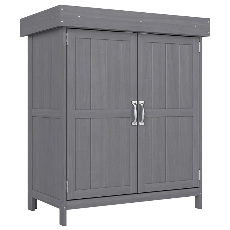 Outsunny Armario De Jardín De Madera Con 2 Puertas Techo Asfáltico 74x43x88 Cm