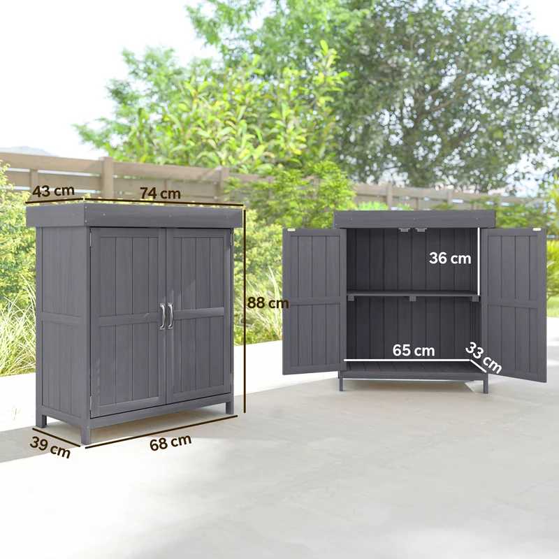 Outsunny Armario De Jardín De Madera Con 2 Puertas Techo Asfáltico 74x43x88 Cm