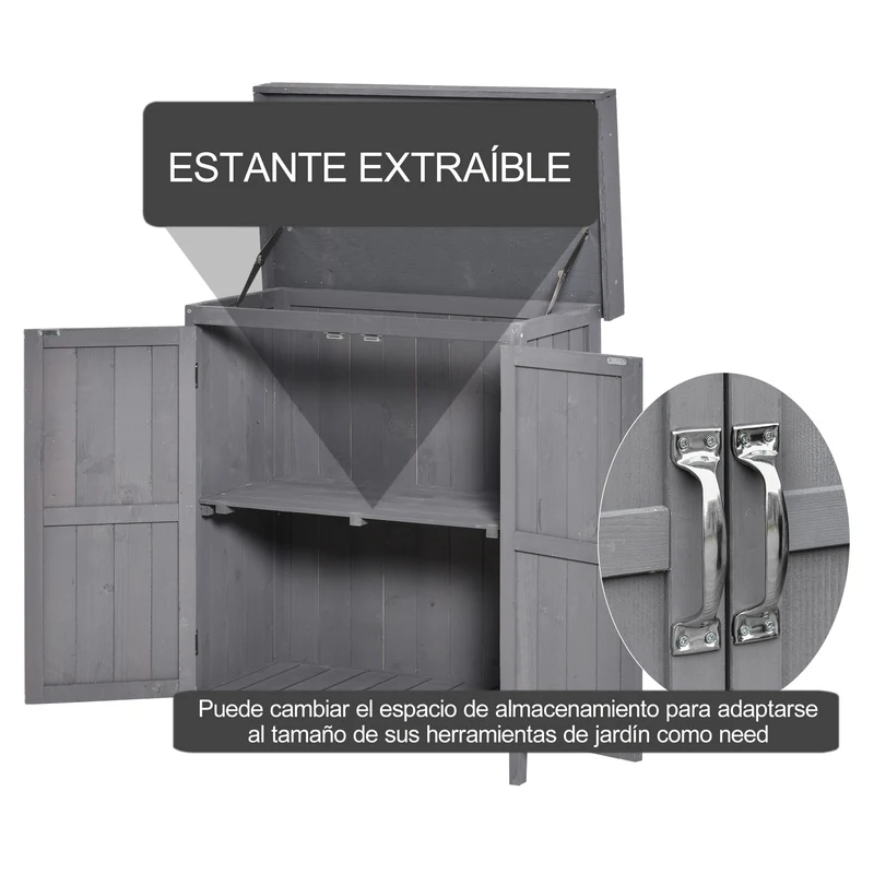 Outsunny Armario De Jardín De Madera Con 2 Puertas Techo Asfáltico 74x43x88 Cm