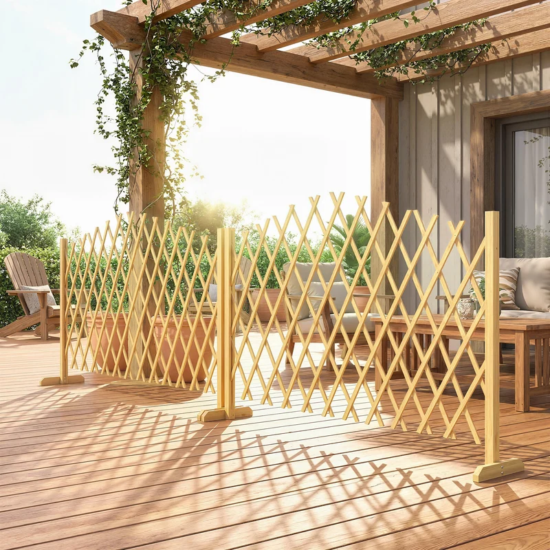Outsunny Set De 2 Paneles Vallas De Madera Extensibles 180x30x103 Cm Natural